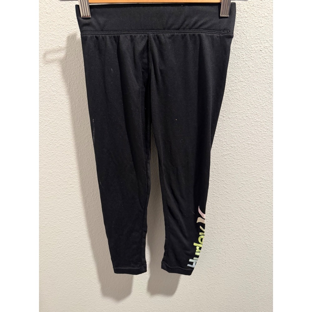 Hurley Girls Black Active Leggings Size S 8-10 Multi Color Gradient Logo Graphic